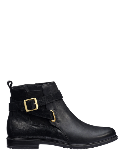 Hotter Bexley Wide Fit Leather Animal Print Detail Ankle Boots, Black