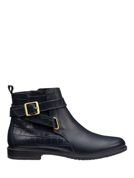 Hotter Bexley Wide Fit Leather Animal Print Detail Ankle Boots, Navy