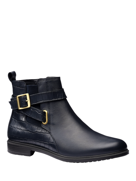 Hotter Bexley Wide Fit Leather Animal Print Detail Ankle Boots - view 2, Navy