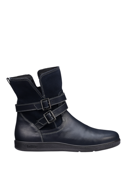 Hotter Fawn Leather Biker Strap Ankle Boots, Navy