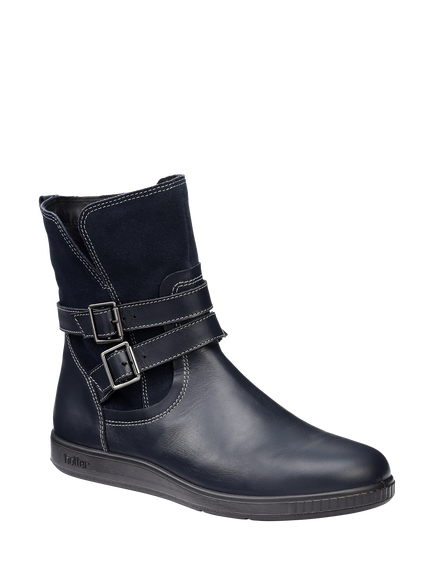 Hotter Fawn Leather Biker Strap Ankle Boots - view 2, Navy