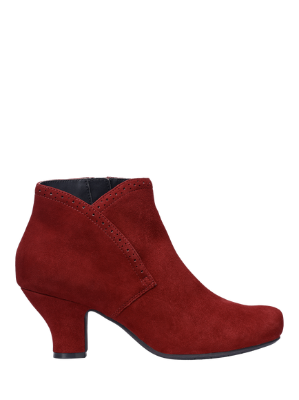 Hotter Opera Wide Fit Suede Punch Detail Dressy Ankle Boots, Rhubarb