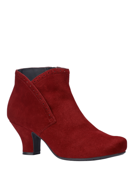 Hotter Opera Wide Fit Suede Punch Detail Dressy Ankle Boots - view 2, Rhubarb