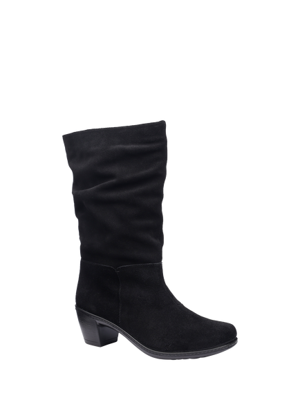 Hotter Rhone Suede Slouchy Calf Boots - view 2, Black