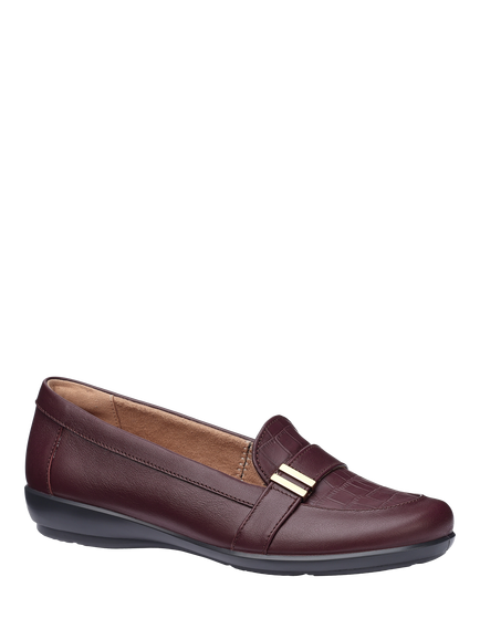 Hotter Clay Leather Moccasin Inspired Slip Ons, Dark Cherry - view 2, Dark Cherry