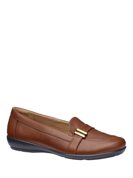 Hotter Clay Extra Wide Fit Leather Moccasin Inspired Slip Ons, Rich Tan - view 2, Rich Tan