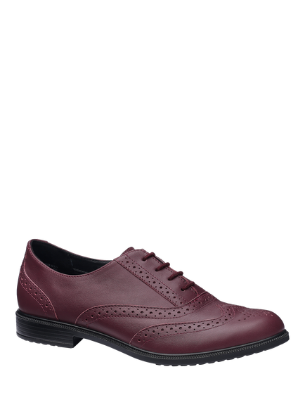 Hotter Echo Wide Fit Smart Leather Brogues - view 2, Dark Cherry