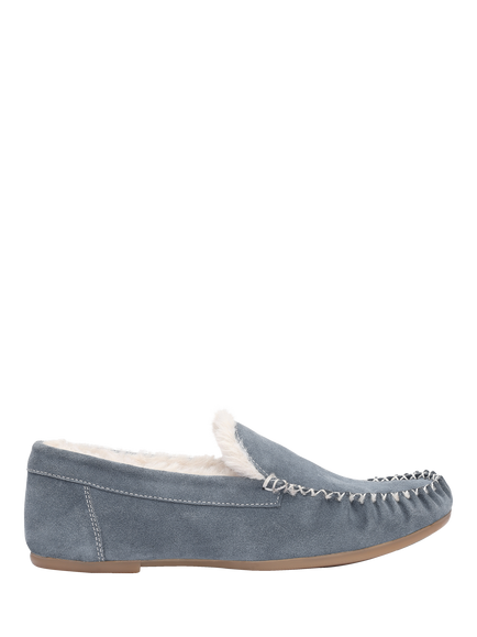 Hotter Dreams Suede Faux Fur Moccasin Slippers, Aquatic Blue