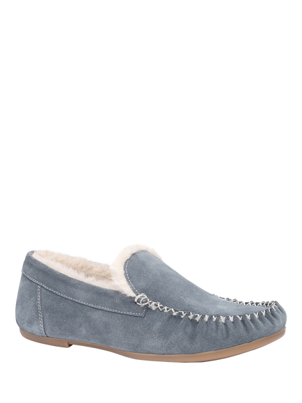 Hotter Dreams Suede Faux Fur Moccasin Slippers - view 2, Aquatic Blue