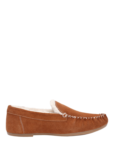 Hotter Dreams Suede Faux Fur Moccasin Slippers, Rich Tan