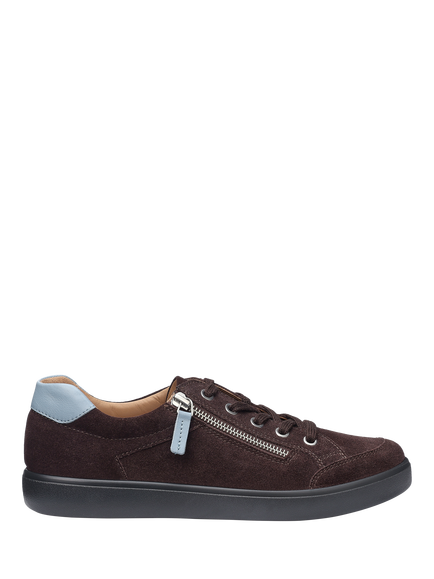 Hotter Chase II Leather Zip and Go Trainers, Chocolate/Soft Blue