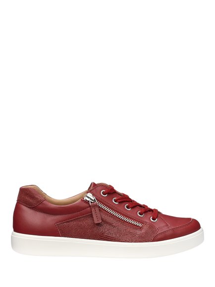 Hotter Chase II Extra Wide Fit Leather Zip and Go Trainers, Rhubarb, Rhubarb
