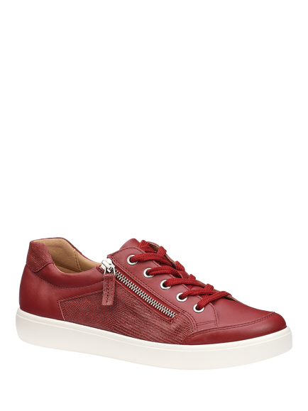 Hotter Chase II Extra Wide Fit Leather Zip and Go Trainers, Rhubarb - view 2, Rhubarb