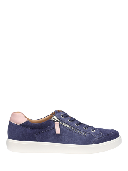 Hotter Chase II Leather Zip and Go Trainers, Indigo/Soft Pink