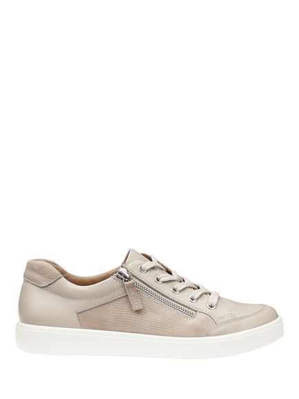 Hotter Chase II Wide Fit Leather Zip and Go Trainers, Cement