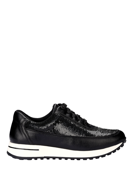 Hotter Gleam Wide Fit Sequin Detail Trainers, Black, Black