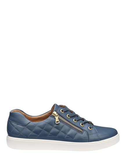 Hotter Wonder Wide Fit Quilted Leather Metallic Eyelet Shoes, Aquatic Blue, Aquatic Blue