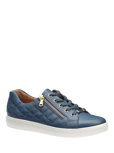 Hotter Wonder Wide Fit Quilted Leather Metallic Eyelet Shoes, Aquatic Blue - view 2, Aquatic Blue