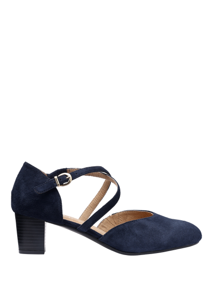 Hotter Sonnet Leather Block Heel Court Shoes, French Navy
