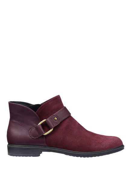 Hotter Linton Suede Buckle Detail Ankle Boots, Dark Cherry, Dark Cherry