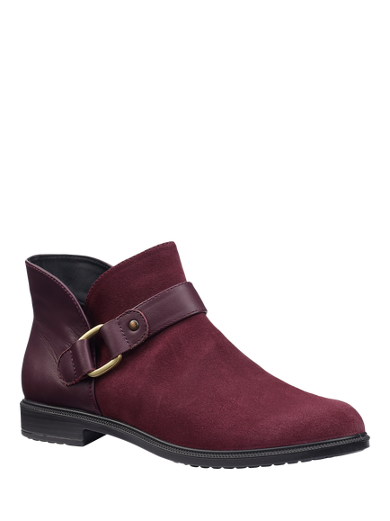 Hotter Linton Suede Buckle Detail Ankle Boots, Dark Cherry - view 2, Dark Cherry