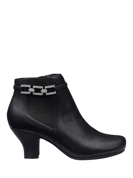 Hotter Verse Leather Smart Embellished Ankle Boots, Black