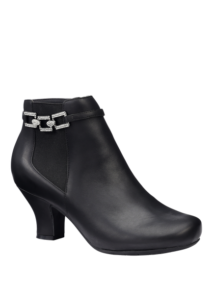 Hotter Verse Leather Smart Embellished Ankle Boots - view 2, Black