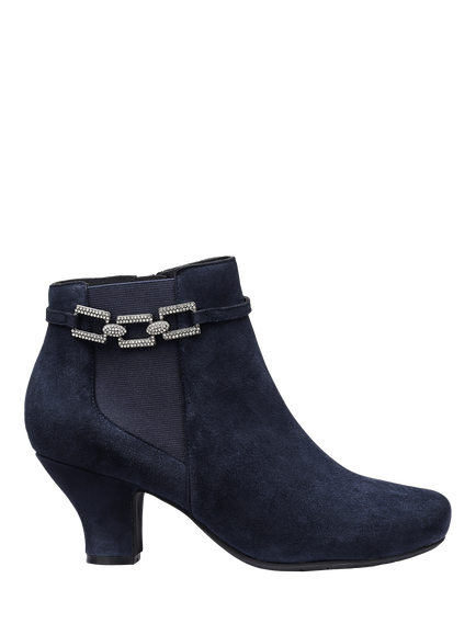 Hotter Verse Wide Fit Leather Smart Embellished Ankle Boots, Navy, Navy