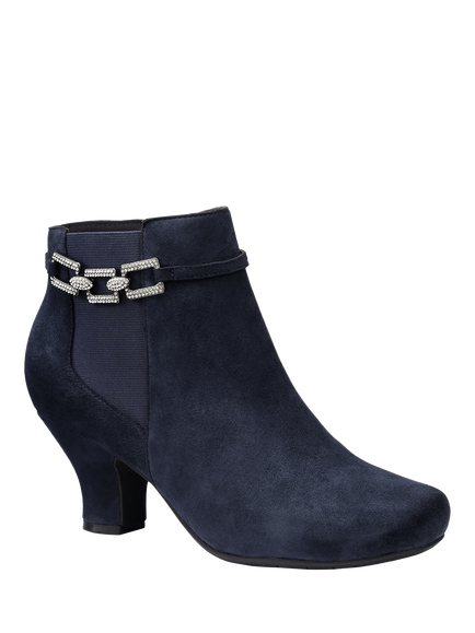 Hotter Verse Wide Fit Leather Smart Embellished Ankle Boots, Navy - view 2, Navy