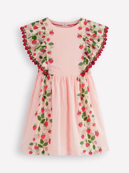Mini Boden Kids' Pretty Woven Dress, Pink/Strawberry, Pink/Strawberry