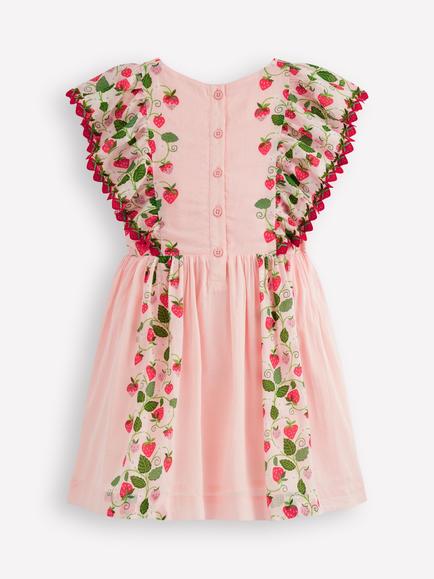 Mini Boden Kids' Pretty Woven Dress, Pink/Strawberry - view 2, Pink/Strawberry
