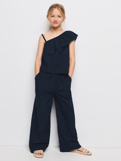Mango Kids' Loose Fit Trousers, Navy - view 2, Navy