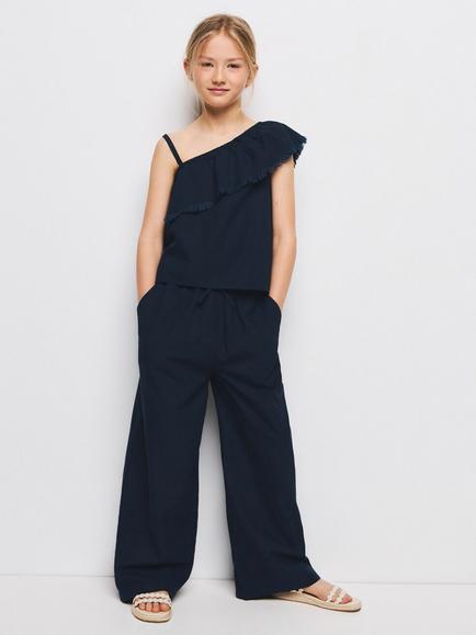 Mango Kids' Loose Fit Trousers, Navy - view 2, Navy