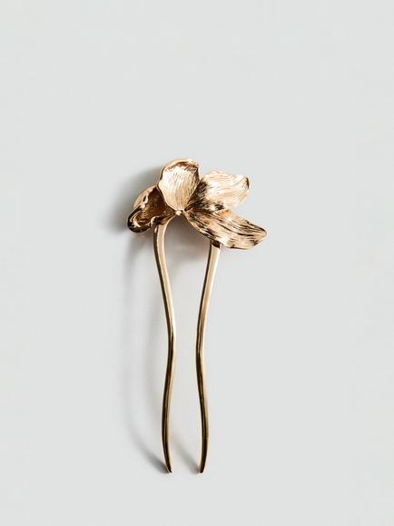 Mango Floral Hair Fork, Gold, Gold