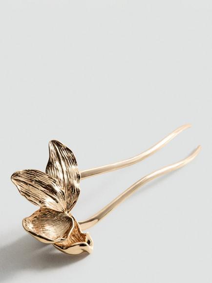 Mango Floral Hair Fork, Gold - view 2, Gold