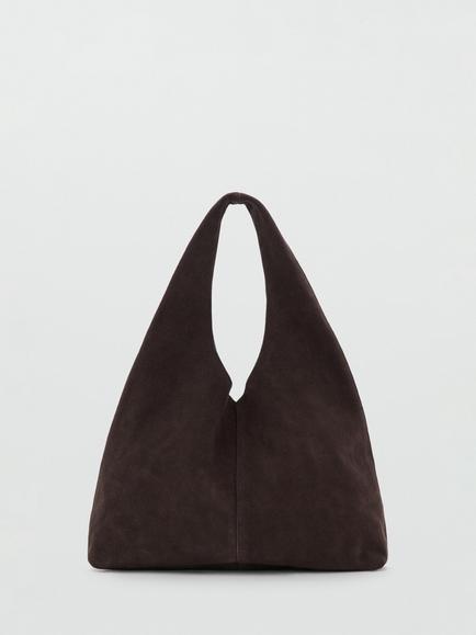 Mango Suede Leather Tote Bag, Camel, Chocolate