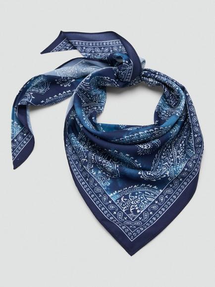 Mango Paisley Scarf, Navy - view 2, Navy