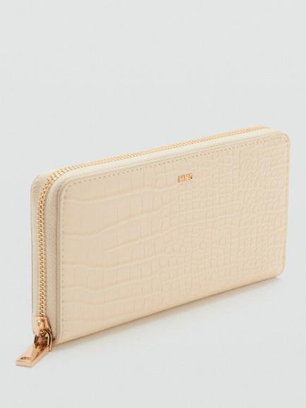 Mango Croc Embossed Zip Around Wallet, Beige - view 2, Beige