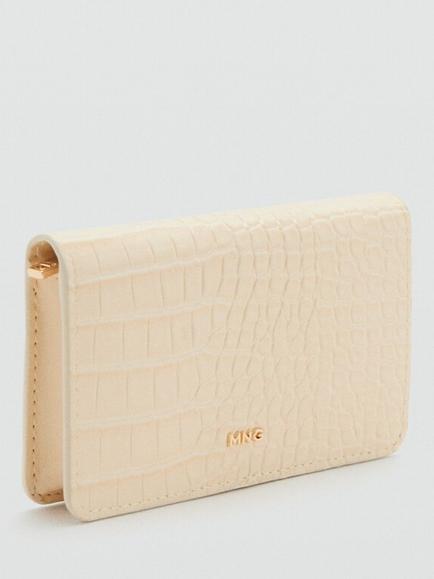Mango Croc Embossed Wallet, Beige - view 2, Beige