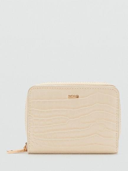 Mango Croc Embossed Zipped Wallet, Beige, Beige