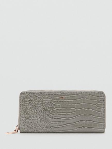 Mango Croc Embossed Zip Around Wallet, Grey, Grey