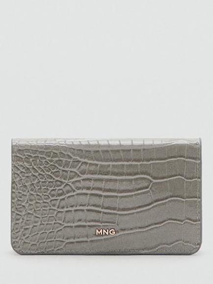 Mango Croc Embossed Wallet, Grey, Grey