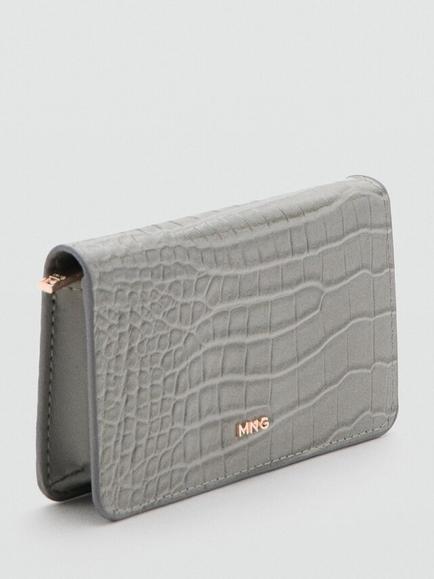 Mango Croc Embossed Wallet, Grey - view 2, Grey