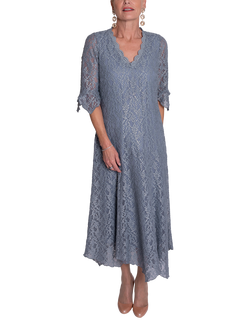 chesca Lace V-Neck Dress, Platinum/Gold, Platinum/Gold
