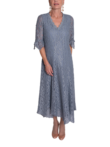 chesca Lace V-Neck Dress, Platinum/Gold, Platinum/Gold