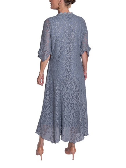 chesca Lace V-Neck Dress, Platinum/Gold - view 2, Platinum/Gold