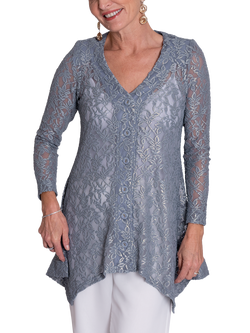 chesca Lace V-Neck Top, Platinum/Gold, Platinum/Gold