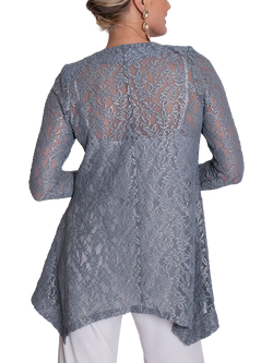 chesca Lace V-Neck Top, Platinum/Gold - view 2, Platinum/Gold