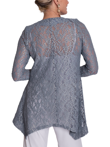 chesca Lace V-Neck Top, Platinum/Gold - view 2, Platinum/Gold