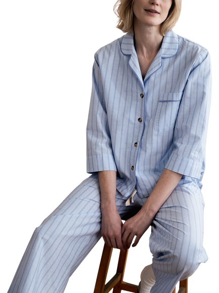Piglet in Bed Favourite Stripe Cotton Pyjama Set, Pale Blue, Pale Blue